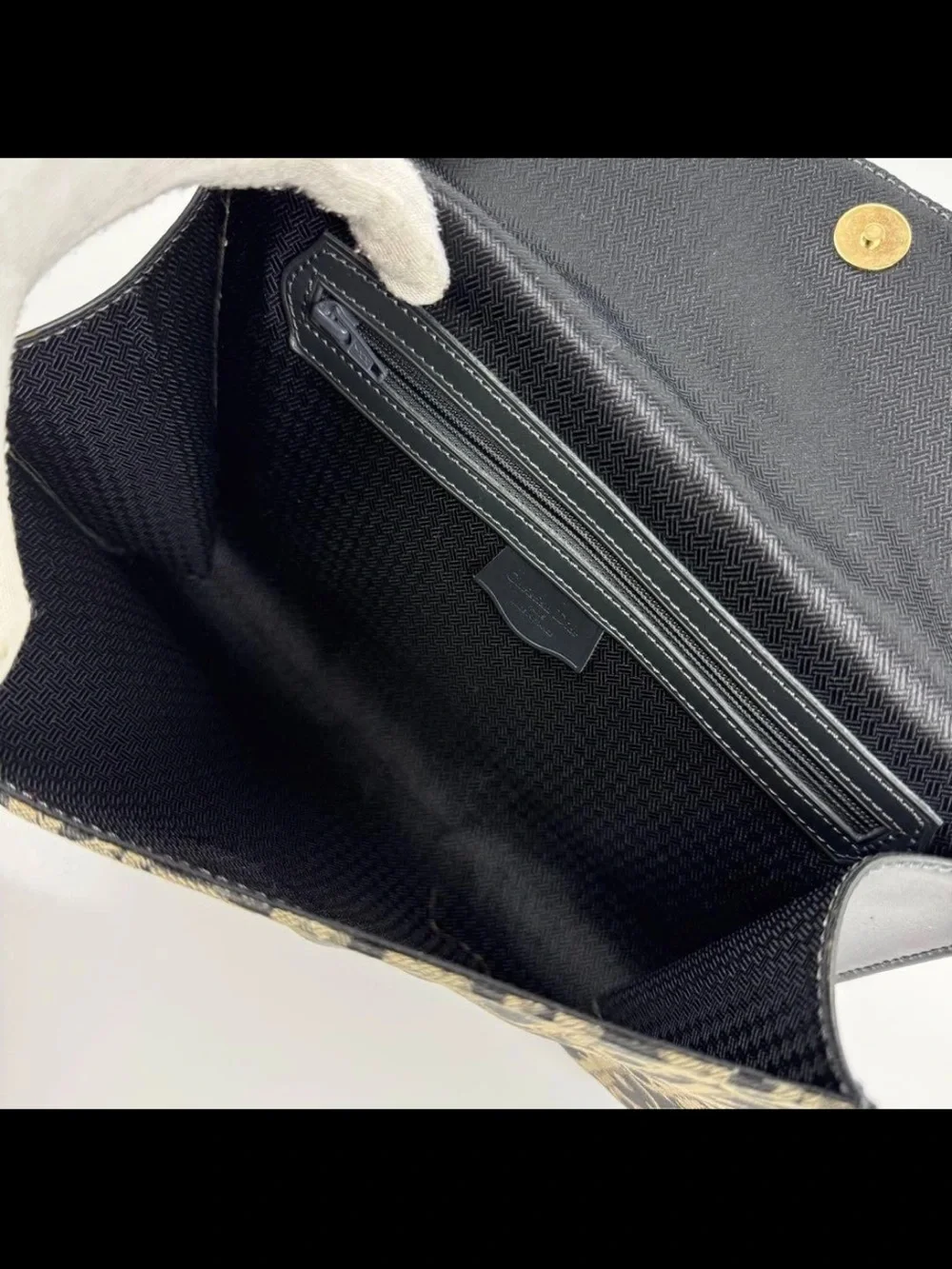 Dior Foldover Clutch in Black and Tan Signature Canvas
